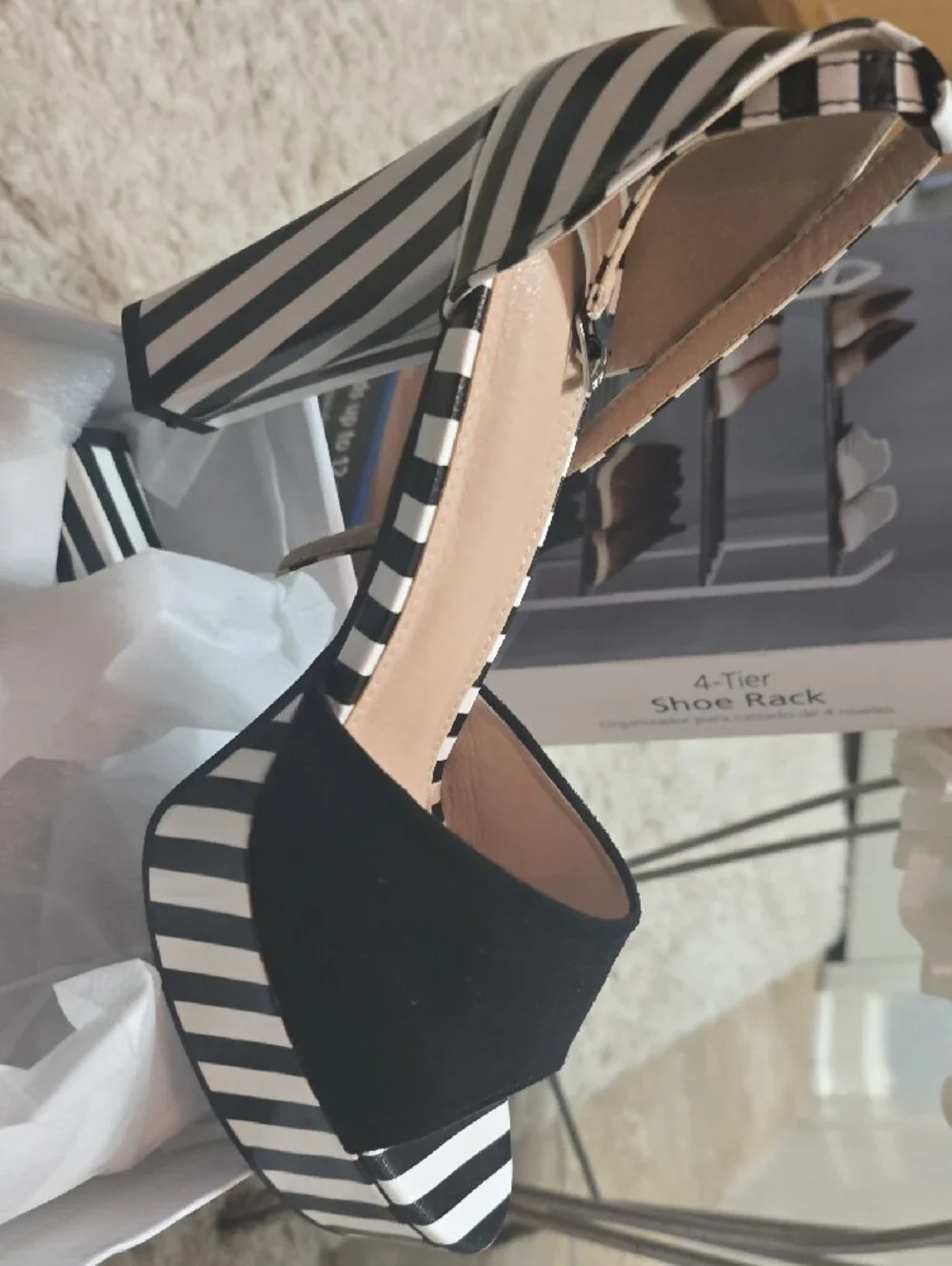 Striped Black & White Platform Heels - Women - Picture 3 of 3